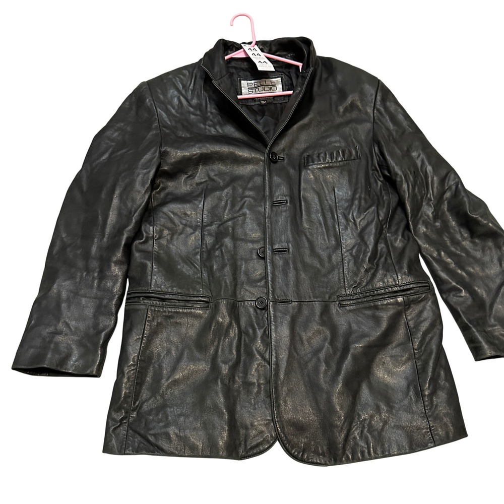 Wilson's Leather Pelle Studio Black Leather Blazer Jacket Men's Size L Vintage